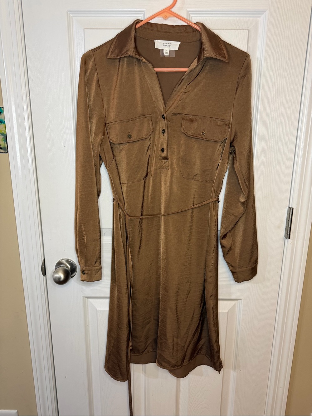 Lucky Brand Chocolate Brown Long-Sleeve Shirt Dress Size S